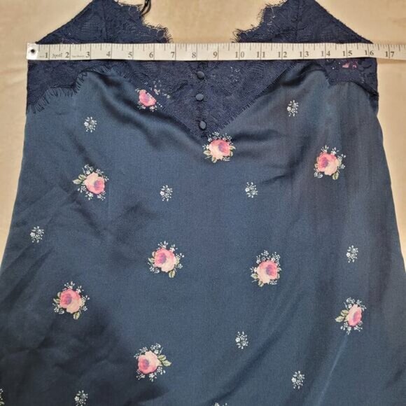 Abercrombie and Fitch Blue Floral Satin Lace V-Neck Slip Dress - Size Small - Picture 9 of 11